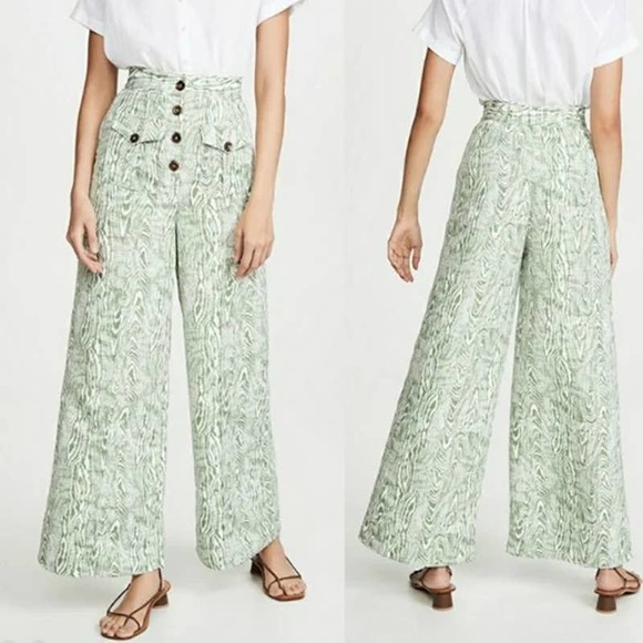 C/MEO Collective Pants - C/MEO Collective Energize Wide-leg Pants Sz S Woodgrain Ivy Green White